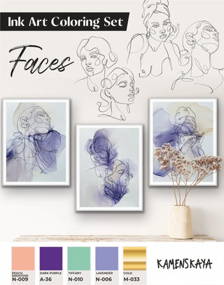 Ink Art Coloring Set 'Faces'