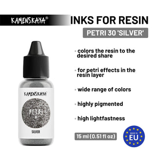 Alcohol Ink for Resin - Petri 30 'Silver' - Alcohol Inks for Petri Art - KAMENSKAYA