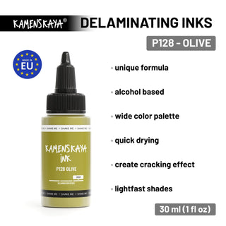 Delaminating Alcohol Ink P - 128 'Olive' - Alcohol Ink, Delaminating Collection - KAMENSKAYA