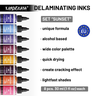 Delaminating Alcohol Inks Set 'Sunset' - Alcohol Ink, Delaminating Collection - KAMENSKAYA