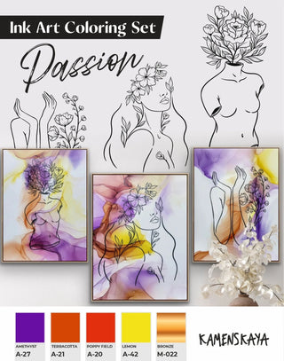 Ink Art Coloring Set 'Passion' - Alcohol Ink Set - KAMENSKAYA