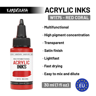 W1175 Red coral - Acrylic Ink - KAMENSKAYA