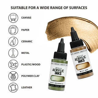 W211 Green - brown - gold - Acrylic Ink - KAMENSKAYA