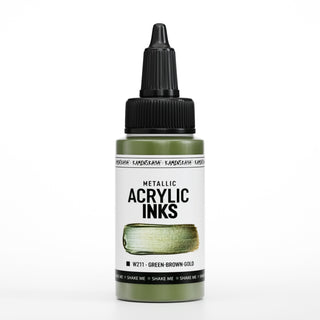 W211 Green - brown - gold - Acrylic Ink - KAMENSKAYA