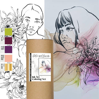 Ink Art Coloring Set 'Girls and Flowers'
