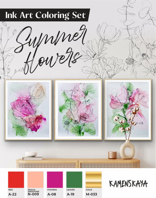 Ink Art Coloring Set 'Summer Flowers'