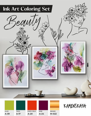 Ink Art Coloring Set 'Beauty' - Alcohol Ink Set - KAMENSKAYA