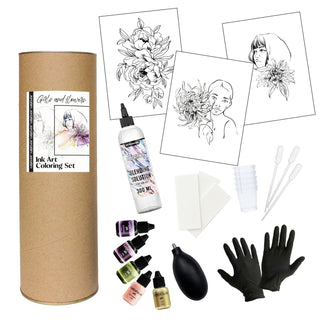 Ink Art Coloring Set 'Girls and Flowers' - Alcohol Ink Set - KAMENSKAYA