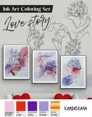 Ink Art Coloring Set 'Love Story' - Alcohol Ink Set - KAMENSKAYA