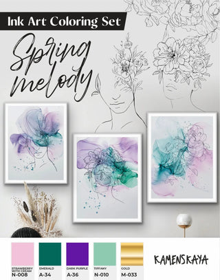 Ink Art Coloring Set 'Spring Melody'' - Alcohol Ink Set - KAMENSKAYA