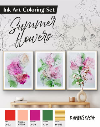 Ink Art Coloring Set 'Summer Flowers' - Alcohol Ink Set - KAMENSKAYA