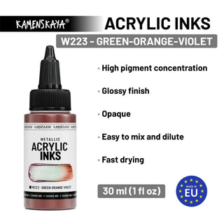 W223 Green - orange - violet - Acrylic Ink - KAMENSKAYA